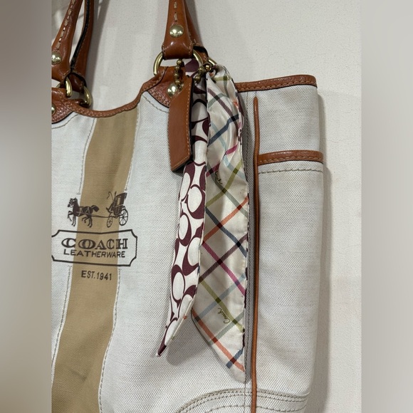 Coach Canvas Limited Edition  Bleecker Heritage Stripe Tote Y2K With Ties - Picture 3 of 13